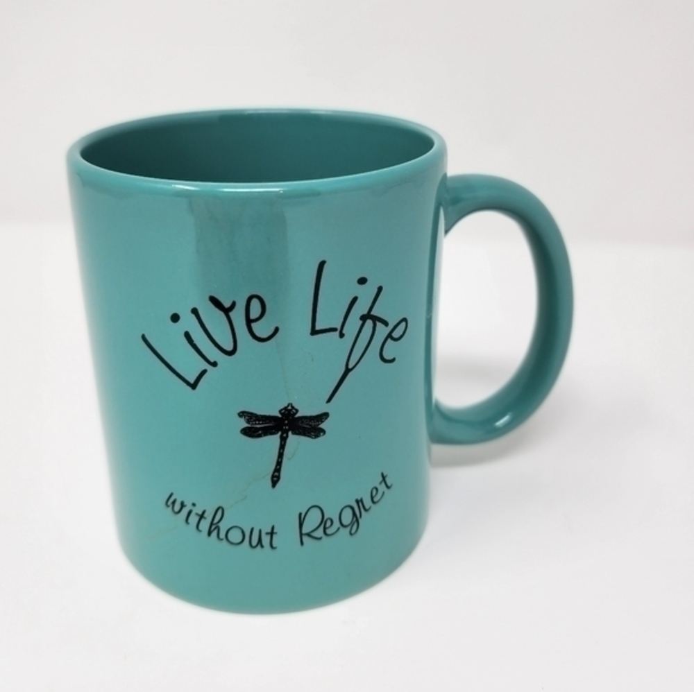 NWOT Live Life Without‎ Regret Teal Coffee Tea Mug